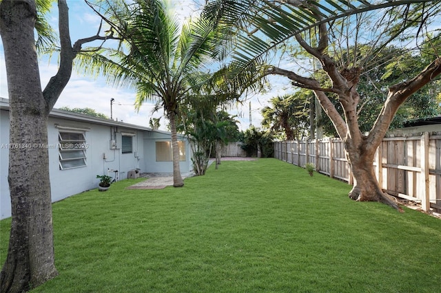 view of yard with a fenced backyard