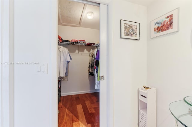 spacious closet with wood finished floors