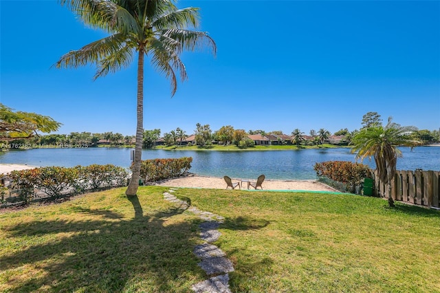 property view of water with fence