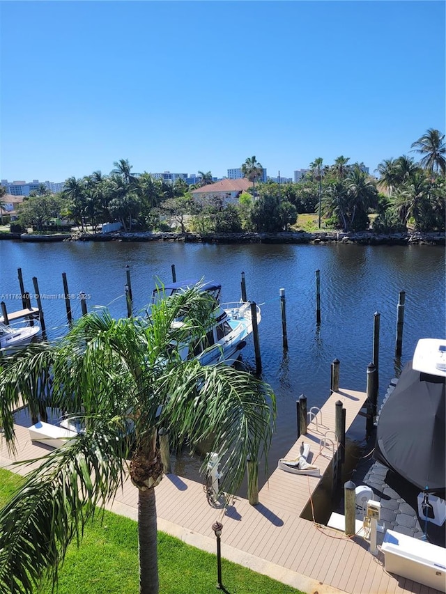 dock area featuring a water view