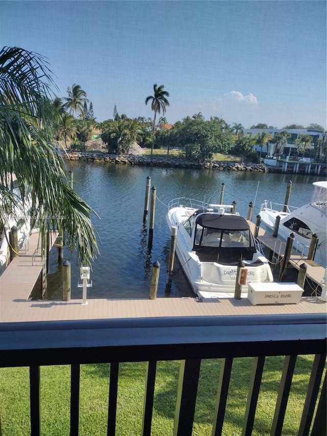 dock area featuring a water view