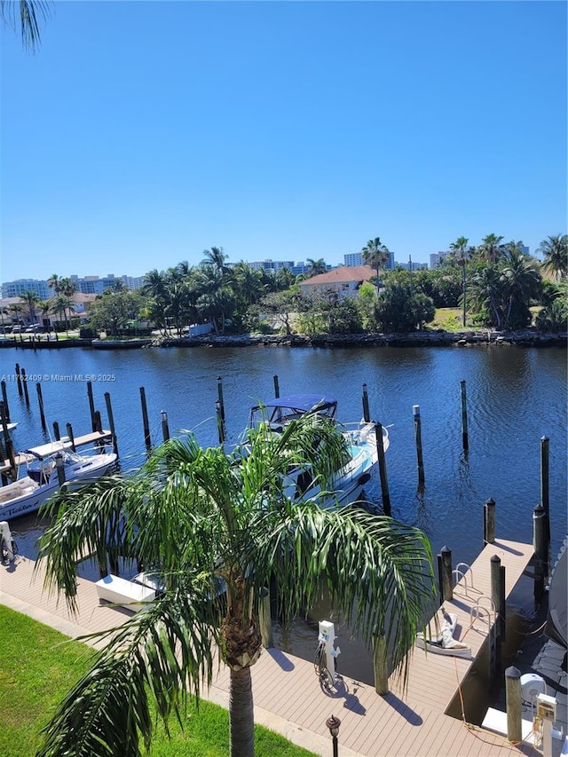 dock area featuring a water view