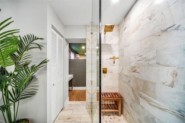 bathroom with a walk in shower