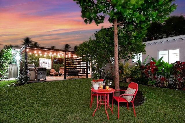 yard at dusk with a patio