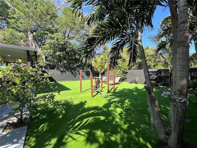 view of yard with a fenced backyard