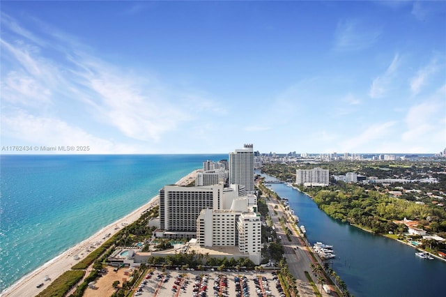 drone / aerial view with a water view and a view of city