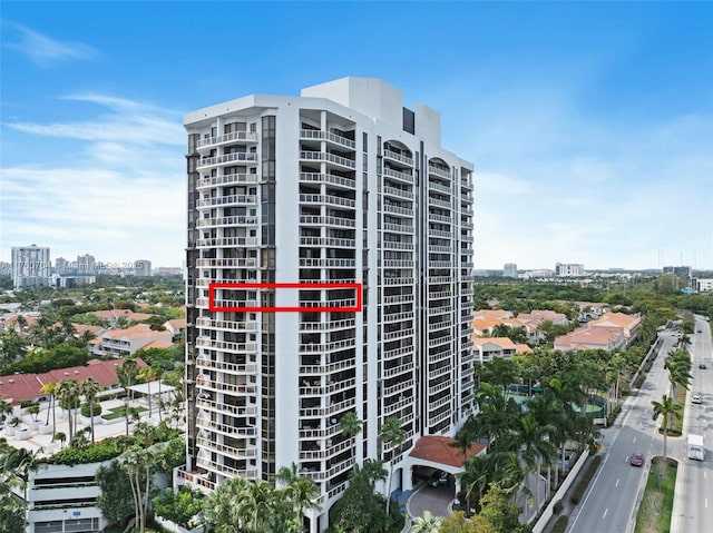 view of building exterior with a city view