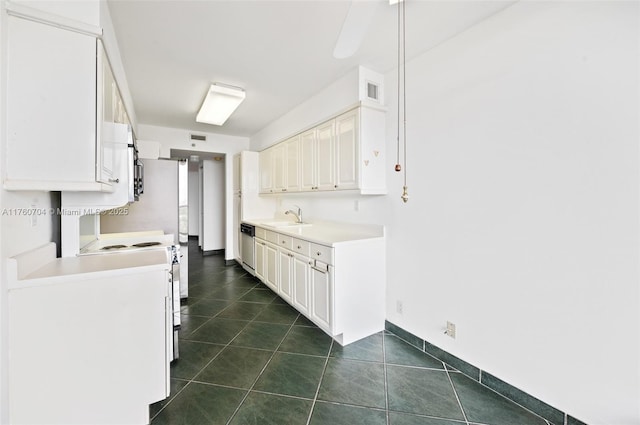 3600 Yacht Club Dr Unit 1102, Aventura, FL 33180 - kitchen featuring white electric range oven, dark tile patterned flooring, a sink, light countertops, and dishwasher