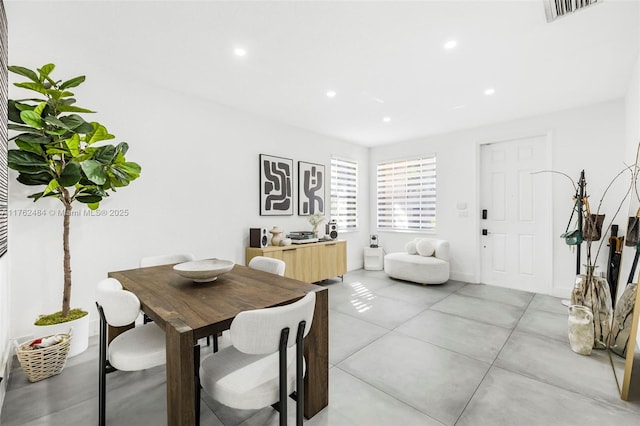 dining area featuring recessed lighting and visible vents