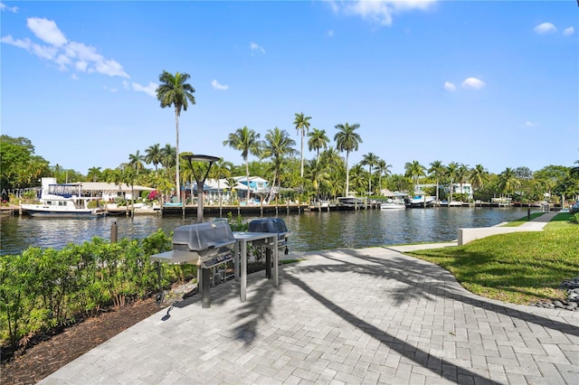 view of dock with a water view