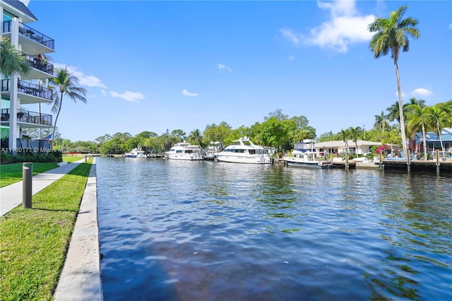 water view with a boat dock