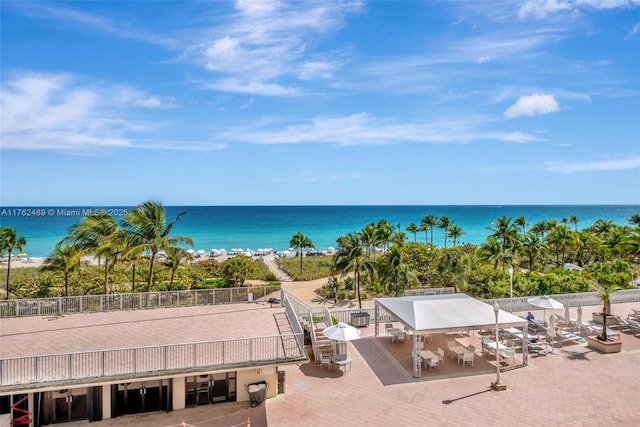 view of water feature with a view of the beach