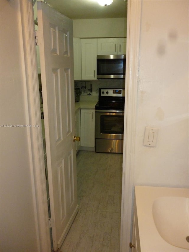 interior space featuring wood finished floors and a sink