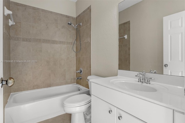full bath with toilet, washtub / shower combination, tile patterned flooring, and vanity