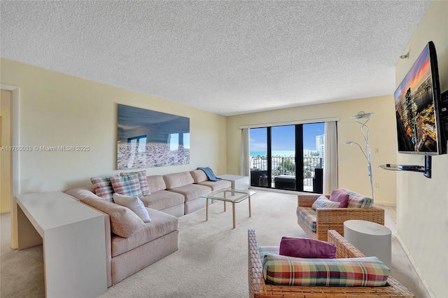 1201 S Ocean Dr Unit 908S, Hollywood, FL 33019 - living area with baseboards, carpet, and a textured ceiling