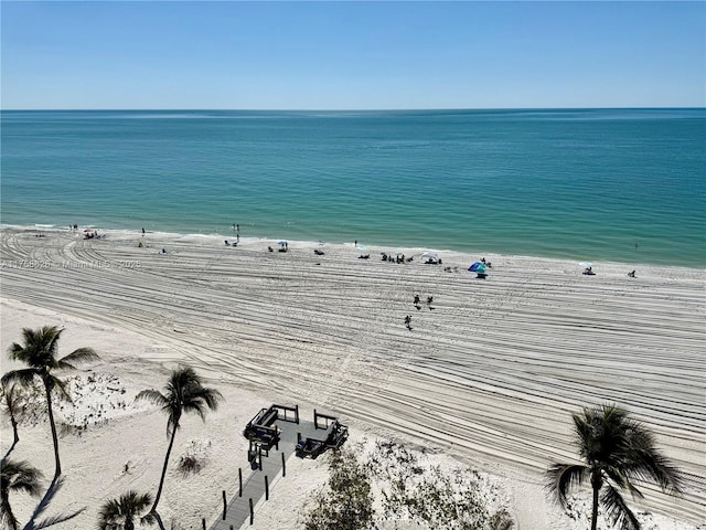 view of water feature with a beach view