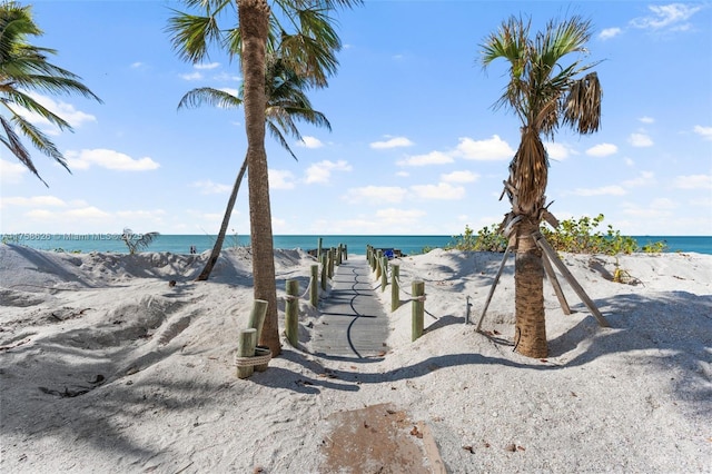 property view of water featuring a view of the beach