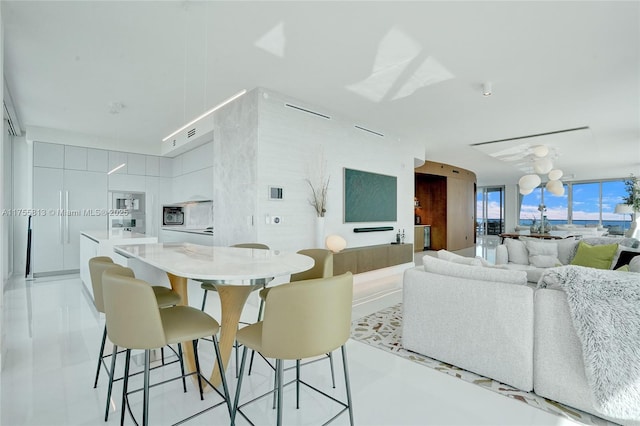 dining room with a chandelier