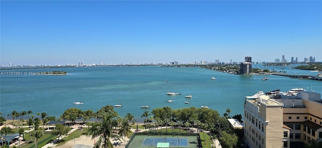 view of water feature with a view of city