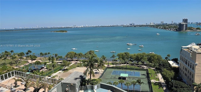 view of water feature with a view of city