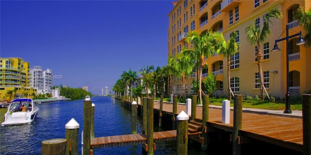 dock area with a water view