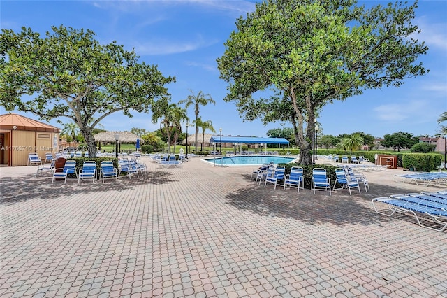 pool featuring a patio area