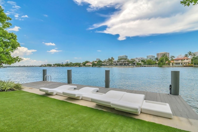 view of dock with a water view