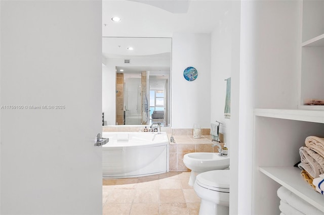 18201 Collins Ave Unit 4404, Sunny Isles Beach, FL 33160 - full bath with a bidet, a garden tub, a shower with door, recessed lighting, and tile patterned floors