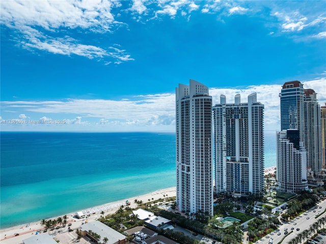 bird's eye view with a view of the beach, a view of city, and a water view