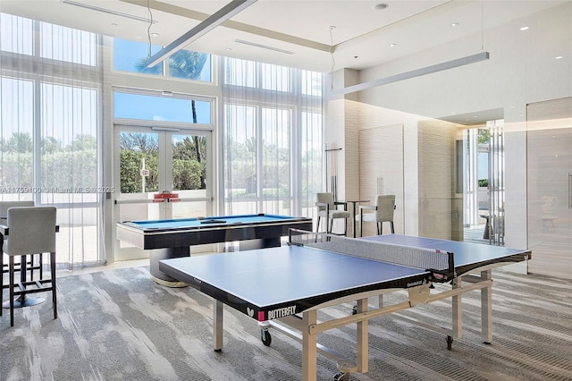 18201 Collins Ave Unit 4404, Sunny Isles Beach, FL 33160 - game room with a high ceiling, pool table, and french doors