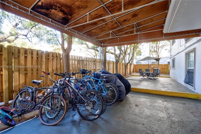 garage featuring fence