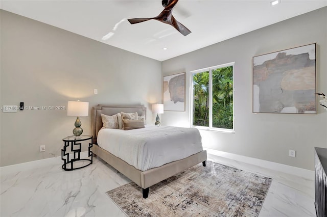 4440 NE 15th Ter, Oakland Park, FL 33334 - bedroom featuring marble finish floor, recessed lighting, baseboards, and ceiling fan