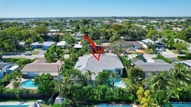 drone / aerial view with a residential view