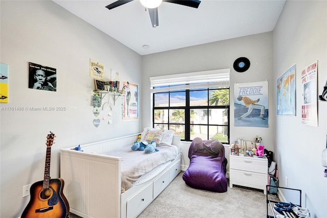 bedroom featuring carpet floors and a ceiling fan