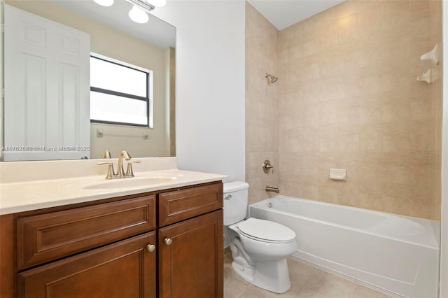 full bathroom with tile patterned flooring, shower / bathtub combination, toilet, and vanity