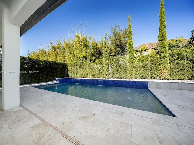 view of pool featuring a patio, a fenced backyard, and a fenced in pool