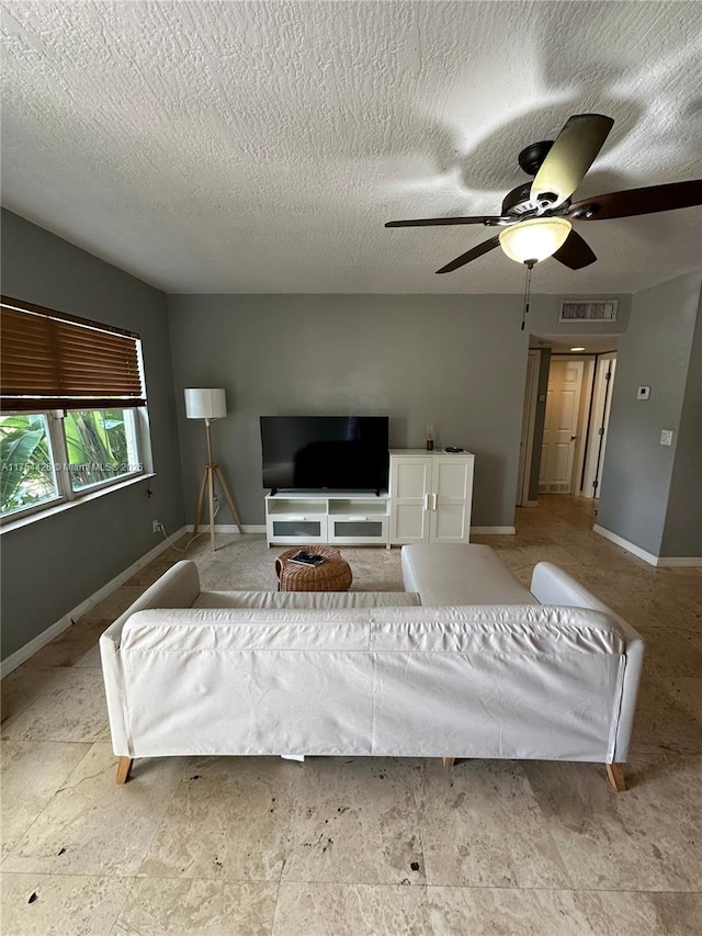 530 NE 15th Ct Unit 1, Fort Lauderdale, FL 33304 - living area with a ceiling fan and a textured ceiling