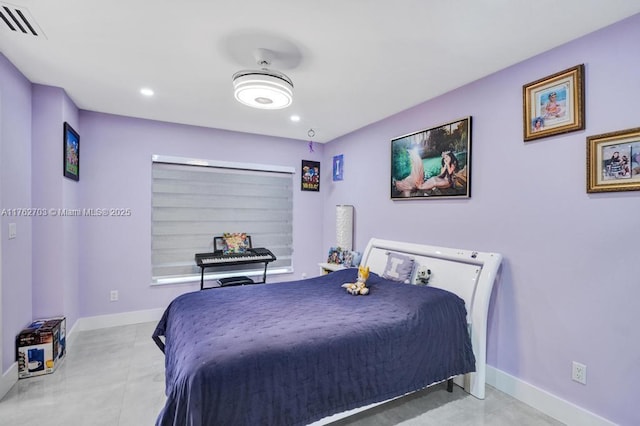 bedroom with recessed lighting, visible vents, and baseboards