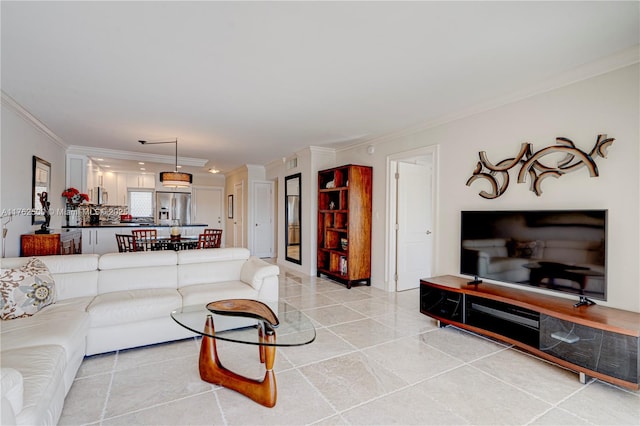 living room with crown molding and visible vents