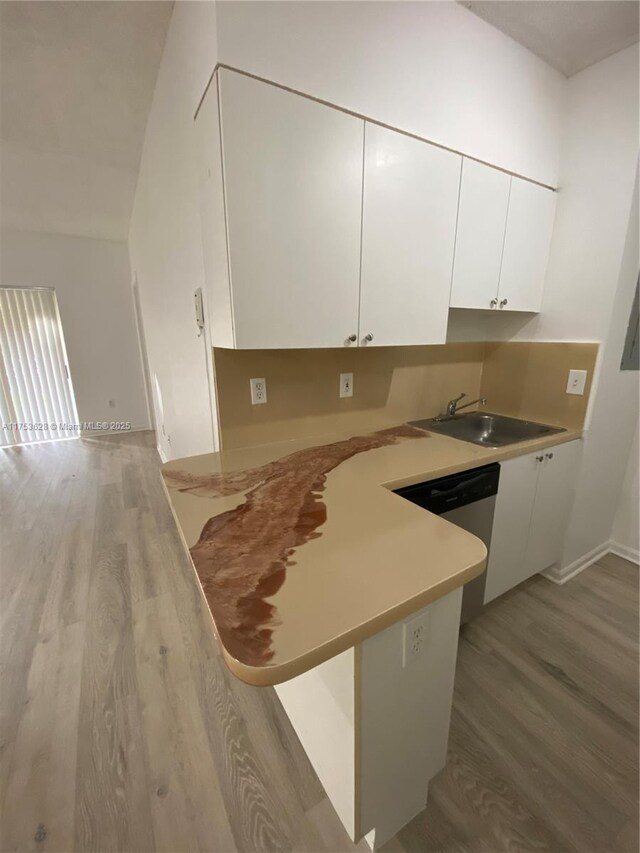 3231 Sabal Palm Mnr Unit 101, Davie, FL 33024 - kitchen with white cabinets, light wood-style floors, and dishwasher