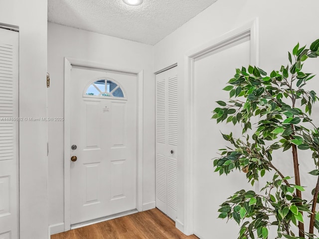 entrance foyer featuring a textured ceiling and wood finished floors