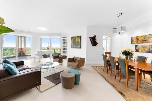 living area with baseboards