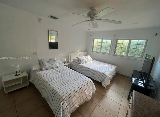 bedroom featuring visible vents and a ceiling fan