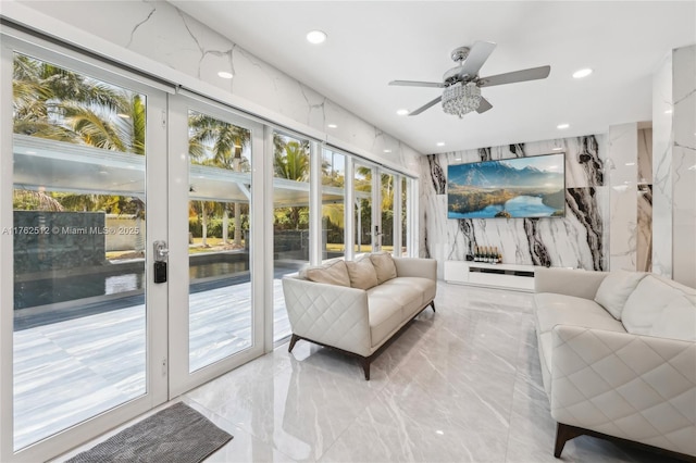 sunroom featuring french doors