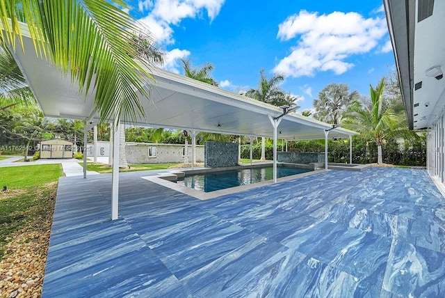 pool with an outdoor structure