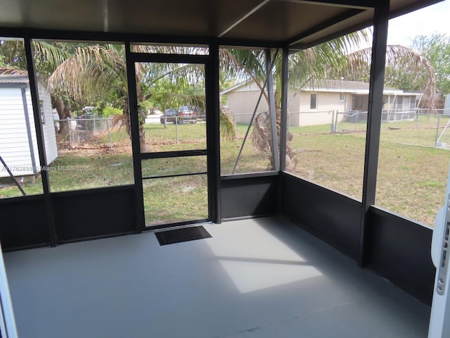 view of unfurnished sunroom