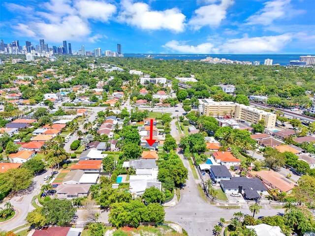2261 SW 26th St, Miami, FL 33133 - aerial view of property and surrounding area with city skyline and a large body of water
