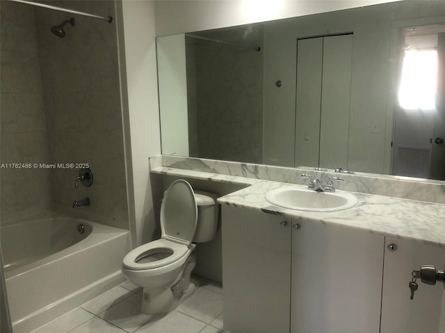 full bathroom with tile patterned floors, vanity, toilet, and shower / bathtub combination