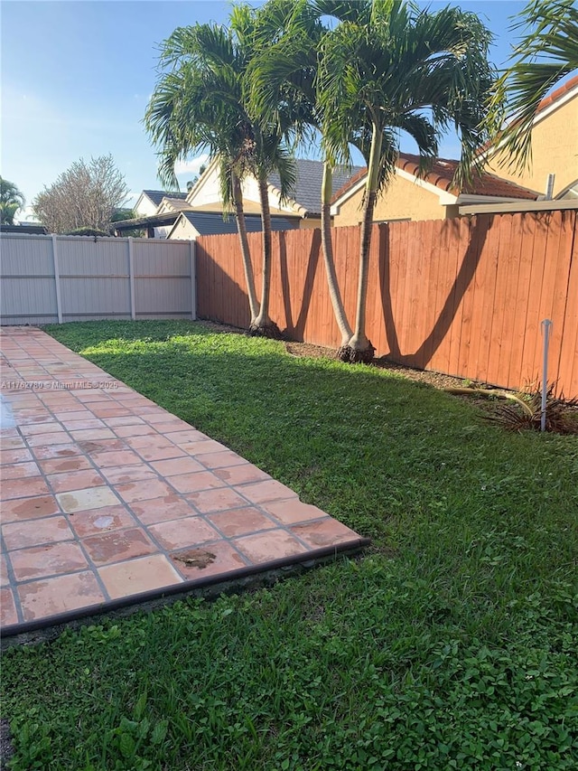 view of yard featuring a patio and a fenced backyard