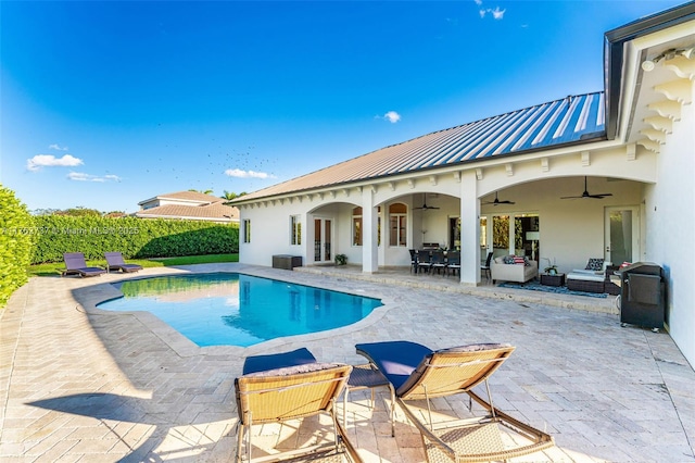 8111 SW 178th St, Palmetto Bay, FL 33157 - view of swimming pool with a ceiling fan, a fenced in pool, fence, and a patio